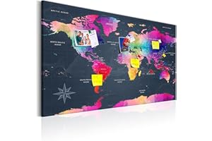 murando - Pannello di Fibra con Puntine - Mappa Mondo 120x80 cm 1 Pezzo - Bacheca & Quadro su tela in un uno - Decorativo per Parete - Lavagna Grande per le Note Ufficio - Geografica k-A-0126-v-a