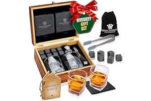 Whisky Gift Set – Whisky Glass Set of 2, Stones, Coasters & Wooden Box – Birthday Gifts for Men Husband Friend Dad Boyfriend Brother Boss Father in Law - Whiskey Gift Sets for Men by Royal Reserve
