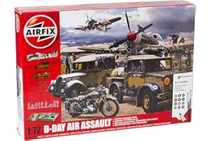 Airfix Diorama Model Building Kits - D-Day Air Assault Miniature Craft Kit, 1/72 Scale Plastic Model Kits for Adults to Build, Incl. Plane Model, Jeeps, Diorama Base & Figures - Military Gifts for Men