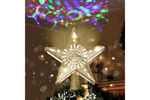 Joiedomi Weihnachtsbaumspitze mit Projektor-Lichtern für Weihnachtsbaumdekorationen, Urlaubsparty, Innendekoration (Gold)