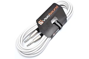 VisioSound 6.35mm 1/4" Stereo TRS Jack to TRS Jack Lead/Balanced Signal Audio Patch Cable (6m, White)