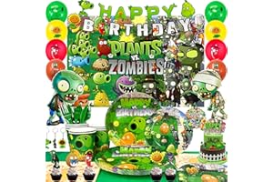 FRUITFUL PARTY Pflanzen Gegen Zombies Geburtstag Dekorationen, 169pcs Plants vs Zombies Geburtstag Dekoration&Geschirr Set-Plants vs. Zombies Party ballons etc