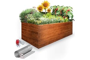 GARTENDEK ® Jardinière surélevée XXL en métal galvanisé – Carré Potager 200×100×63cm – Bac Potager extérieur sur Pieds pour cultiver légumes, Herbes, Fleurs – Robuste, Filet Anti-Taupes Inclus