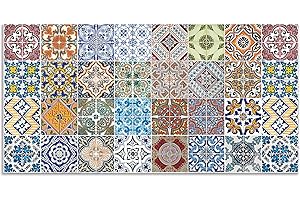 ARTland Spritzschutz Küche aus Alu für Herd Spüle 100x50 cm (BxH) Küchenrückwand mit Motiv Fliesenmuster Abstrakt Landhaus Fliesenoptik Orient Bunt T9OM