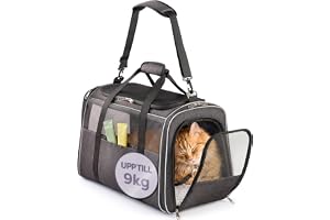 Knupis Transportbur för Katter & Små Hundar upp till 9kg | Rymningssäker Dragkedja – Med Kudde och Bältesögla – Nätfönster för Sikt och Frisk Luft (52 × 30 × 34 cm) – Hopfällbar
