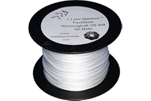 HANDELSMINISTER.COM Dyneema Drachenschnur 130daN weiß 1,1mm sehr dehnungsarm geflochten Einleiner Lenkdrachen, Länge: 100m, Durchmesser: 1.1mm Bruchlast: 130daN
