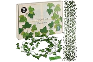 ‎LIVAIA LIVAIA Efeu Kunstpflanzen: 12x Efeu Girlande – Fake Plant Zimmer Deko – 200x13cm – 78-80 blättriger Fake Efeu als Room Decor oder Balkon Deko – Kunstpflanzen für Sichtschutz – Aesthetic Room Decor