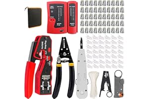 MAYLINEE-TECH MAYLINEE CAT5 RJ45 pelacables alicates Herramientas de Reparación de Red Juego de Comprobador de 4P/6P/8P para Herramienta RJ11 Crimpadora con 10 Conectores (Negro)