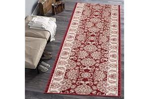 CARPETO RUGS Mazovia Alfombra de Pasillo Larga - Design Oriental Moderno Pelo Corto - Alfombras de Pasillo por Metros - Alfombras para Pasillos Largos - Moqueta por Metros - Rojo Borgoña - 80x450 cm