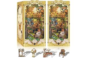 CRIOLPO Book Nook Kit with LED Lights, DIY Miniature House Kit Dolls House Kit, 3D Wooden Puzzle Bookend Booknook Book Shelf Decoration Gift for Teens Adults