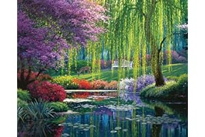 TISHIRON DIY Paint by Numbers, Tree and River Painting by Numbers for Adult, Park Adult Paint by Number Kits on Canvas, Oil Painting Kit for Beginner 16X20 Inch, Flameless Adult Paint by Numbers