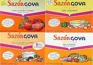 Sazon Goya Unique Seasoning Variety 4 Pack Bundle Culantro Y Achiote With Coriander Annatto Con Azafran Coriander And Annatto Sazon Without Annatto And Cilantro Y Tomate Cilantro Tomato Amazon Co Uk Grocery