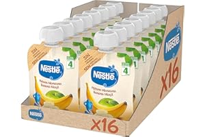 NESTLÉ PAPILLAS Nestlé iogolino Bolsita de puré frutas, variedad Plátano y Manzana - Para bebés a partir 4 meses Paquete 16 bolsitasx90g