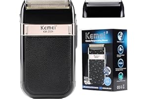 KEMEI Rasoir Électrique Sans Fil et Rechargeable pour Hommes, Idéal pour les Voyages, Shaver Humide et Sec, pour Couper les Cheveux et la Barbe, Cadeau pour Hommes