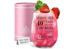 Kies® Regalo de 40 cumpleaños para mujeres, vidrio personalizado, regalo de copa de vino 40, regalos de ginebra para mujeres, decoración de cumpleaños 40, mamá, regalos de hermana, para mujeres