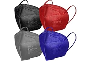 GENERAL MERCHANDISING 40 Mascherine FFP2 Colorate ESLH Certificate CE | Mascherina FFP2 Blu, Grigio, Rosso, Nero sigillata singolarmente con ganci salvaorecchie | 5 Strati di protezione PFE ≥ 94%