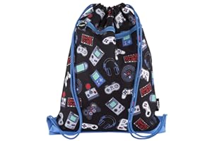 Fringoo - Kids Drawstring Bag - Front Zipped Pocket - Large Capacity Drawstring Bag - PE Bag - School - Gym - Swim - Gamer Design