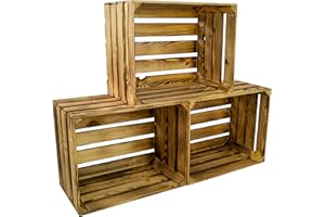 KISTENKOLLI ALTES LAND Cassette vintage fiammate, 50 x 40 x 29 cm/40 x 30 x 25 cm, decorazione per la casa, per la frutta, il vino o il fai da te (set da 3, 50 x 40 x 29 cm)