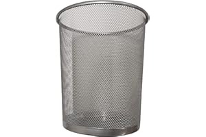DIVCHI Round Trash Can Bin - 1 Pack Silver Non-Slip Mesh Bins Waste Paper Bin Sturdy Metal Bin Indoor Waste Bin for Home Bedroom Office Bathroom Living Room & Kitchen (Silver)