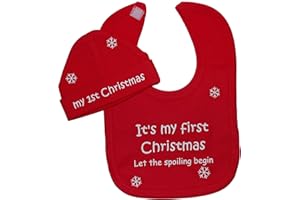 Acce Products It's My First Christmas Let The Spoiling Begin Baby Feeding Bib & Beanie Hat/Cap Set 0 to 12 Months