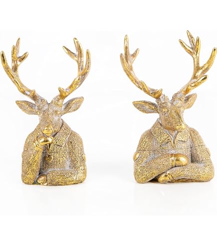 Boltze Tarnow 2-Piece Reindeer Figurines - Metal Christmas Decoration, Silver, Sitting Stag Ornaments