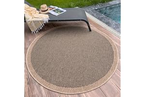 THE RUGS Nature Collection Outdoor Rug – Indoor/Outdoor Tona Border Area Rug for Patio, Deck, Garden, Kitchen, Bathroom or Living Room (Square Dots-Dark Grey, 160 cm Round)