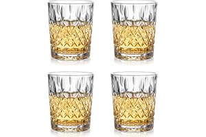 Amisglass Bicchieri Whisky Set, Set 4 Pezzi Bicchiere Cocktail e Whiskey in Vetro Cristallo Premium, 100% Senza Piombo, per Liquori, Birra, Vino, Bevande Analcoliche, Bourbon, Succo - 300 ml (C2)