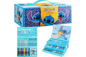 Disney Stitch Kids Art Set, Colouring Pencils Pens Crayons Art Supplies in Art Box 30 Plus Pcs - Stitch Gifts for Girls (Blue Stitch)
