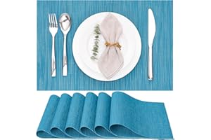 MYIR JUN Myir Tovagliette Americana Plastica Lavabili, Set di 6 Tovagliette Non-scivolose Resistenti al calore, Tovaglietta Americane per Tavolo da Cucina 30X43.5cm(Blu)