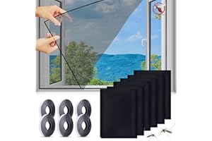 HZMJDHZM 6 Pièces Moustiquaire pour Fenêtre, 130 x 150 cm Filet Écran Insecte Toile Moustiquaire Anti-Insectes Moustiques, Découpable Individuellement, avec 6 Auto Rubans Adhésifs (Noir)