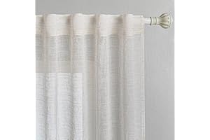 MYSKY HOME Gardinen Vorhänge Kurz Wohnzimmer Gardine Boho Vorhang Rückseitenlasche 2er Set Gardine Leinenoptik Halbtransparent Falten Curtains for kinderzimmer, H 160 x B 140 cm, Beige