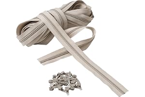 IPEA Zipper Size 5# Continuous Chain - 10 Meters - Nylon Zippers per Meter + 25 Sliders Included - Zip - Cutable for Sewing, 3 Colours to Choose, Beige, Width 30 mm