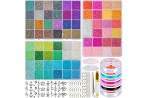HONGTEYA 42000Pcs Glass Seed Beads Jewelry Making Kit, 72 Colors, 2mm Round Glass Beads, DIY Bracelets, Necklace, Kit