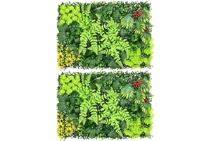ALONGEN 2 Pcs Artificial Living Wall Panels, 60x40cm Grass Plant Wall Panels Green Privacy Living Wall Fence Screening Home Garden Spring Leaf Backdrop for Indoor or Outdoor Garden Home