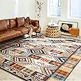 Fashriend Rita Moroccan Area Rug, 8'×10' Washable Western Rug, Non-Slip Southwest Boho Rug, Non-Shedding Aztec Rug, Geometric Carpet with Low Pile for Living Room, Bedroom, Dining Room, Office, Brown