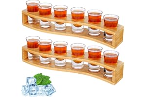 SUPROBARWARE Set di 12 bicchierini da shot e supporto da 30 ml, in cristallo trasparente con vassoio, organizer per liquori, tequila, whisky, brandy, vodka, rum, cocktail e feste