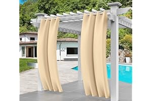 Comlax Outdoor Vorhang Wetterfest, Beige Vorhänge Balkon mit Öse Oben Unten Wasserdicht, Winddicht, Sichtschutz und Sonnenschutz für Veranda/Pavillons/Pergola/Gärten, 1 Stück