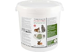 ‎TOMODACHI FLOHFREI Flohmittel für Hunde, Kieselerde - Kieselgur gegen Ungeziefer, AntiFloh Puder, reine Diatomeen Erde, hochwirksam gegen die Flöhe, ohne chemische Zusätze, Tomodachi Flohfrei 1kg Eimer