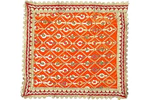 Aditri Creation Orange Large Decorative Velvet Cloth Chunari (Size :- 14 Inches x 14 Inches) Chunni Puja Festival Decoration Chunr MATA Ki Chunri for Statue Chowki Aasan Mat Posters Frame