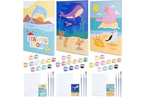 BONNYCO Dipingere Con I Numeri Bambini Animali Marini, 3 Pezzi Tele Kit Lavoretti Creativi per Bambini, Paint by Numbers, Animali per Bambini | Idee Regalo Bambino Bambina, Giochi Bambini Oceano