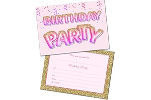 Olivia Samuel 20 Pack of Girls Birthday Invitations with Envelopes – Pink and Gold Glitter Effect – Ready to Write – Designed and Printed in the UK