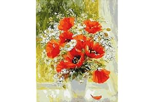 Artnapi Dipingere con i numeri, adulti senza cornice, dipinta a mano, papaveri e margherite, kit per principianti e adulti, set con colori acrilici e pennelli, tela 40 x 50 cm
