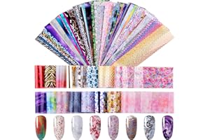 Duufin 200 Sheets Nail Art Foil Transfer Sticker Starry Sky Stars Laser Nail Foil Sticker for Nail Art Decoration DIY and Salon, Mixed Style