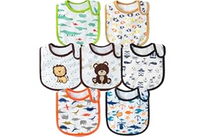 2OOYA 7Pcs Waterproof Baby Bibs Cotton Dribble Bibs with Adjustable Snap, Bandana Drool Towel Newborn Food Bibs for Teething Infant Toddlers Gift Baby Shower Birthday Keepsake, 6-12 Months (Multi Cartoon)