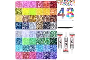 48000Pcs 48 Colors 2 boxes Resin Jelly Rhinestones أحجار الراين Flatback 3mm,Multicolor Bedazzling Gems for Nail Art,Abaya,Phone,Decoration Bedazzler Kit طقم تزيين بأحجار الراين with 4x10ml Glue