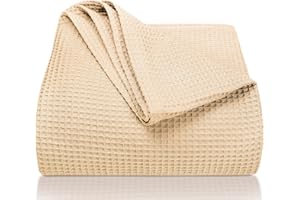 LAYNENBURG Copriletto 220 x 240 cm XXL - Waffle Pique 100% Cotone - Coperta Estiva Leggera - Coperta di Cotone Come Coperta da Letto, Coperta da Divano, Coperta ariosa da Divano (Beige)