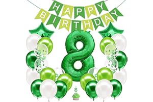 envami® Decorazioni Compleanno 8 anni Bambino Verde - Kit Palloncini Compleanno 8 anni - Festoni Compleanno Bambino - 8anni Di Compleanno - Palloncini 8 anni Compleanno - Addobbi Compleanno Bambino 8