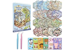 REZOLITE 20 Sets 3D House Stickers Kit, DIY Miniature Scene Sticker Book for Adults & Kids to Relieve Stress, Including 20 Miniature Cabins, 29 PET Stickers, 2 Tweezers & 6 Face-Changing Stickers