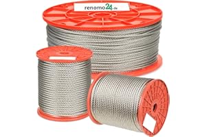 Renomo24 Drahtseil Edelstahl 1mm - 8mm INOX Stahlseil V4A Rostfrei Seil AISI 316 Edelstahlseil (20m, 6mm - 7x19)
