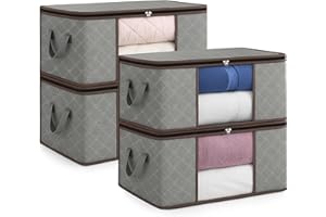 unycos - 4 Stück | 35L Aufbewahrungstasche, Kleideraufbewahrungstaschen, stoff mit Transparentem Fenster 48x36x20cm, Faltbare Boxen, Unterbett-Organizer für Bettdecken, Handtücher (Grau/Kaffee)